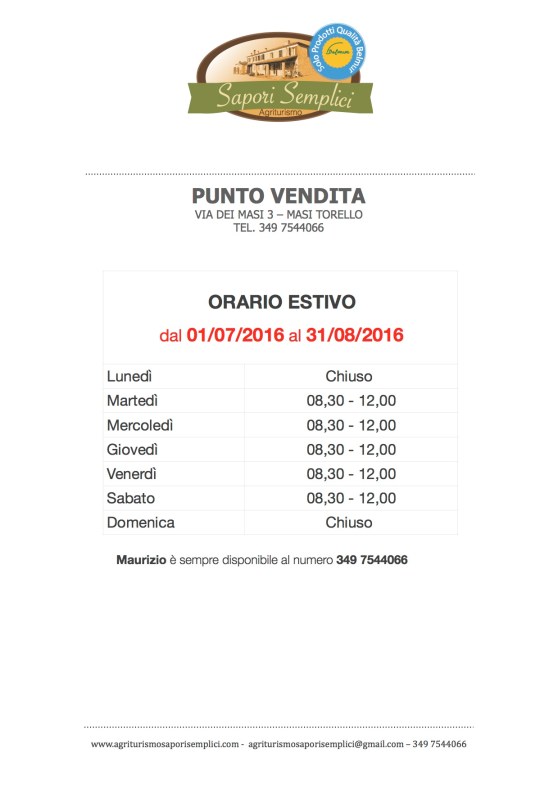 sap semp orario apertura estivo